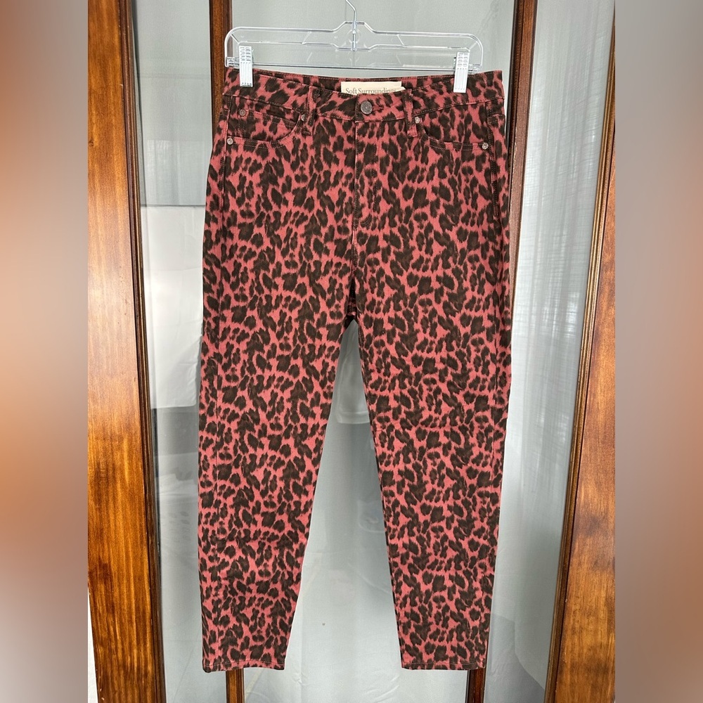 Soft Surroundings Red Leopard Print Ankle‎ Jeans 8P Petite Stretch Cotton Pants